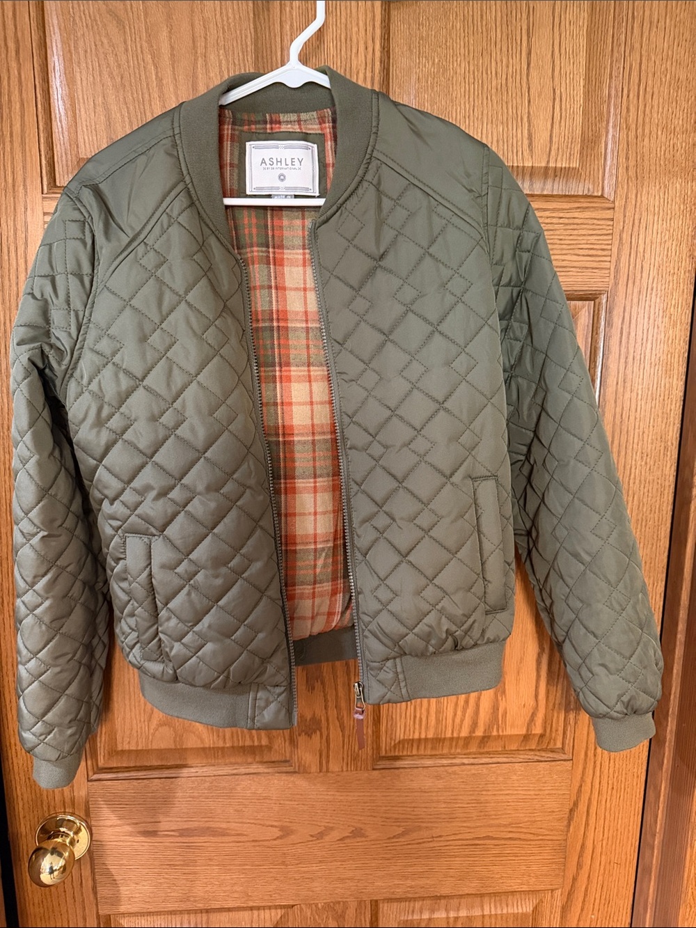 Ashley By 26 International Olive Green Quilted Bomber Jacket